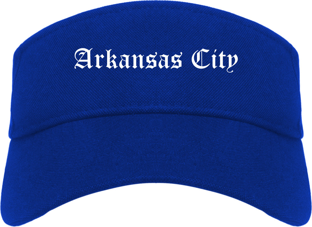 Arkansas City Kansas KS Old English Mens Visor Cap Hat Royal Blue