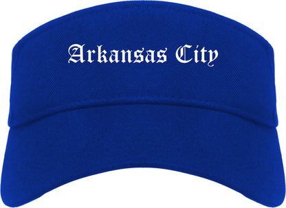 Arkansas City Kansas KS Old English Mens Visor Cap Hat Royal Blue