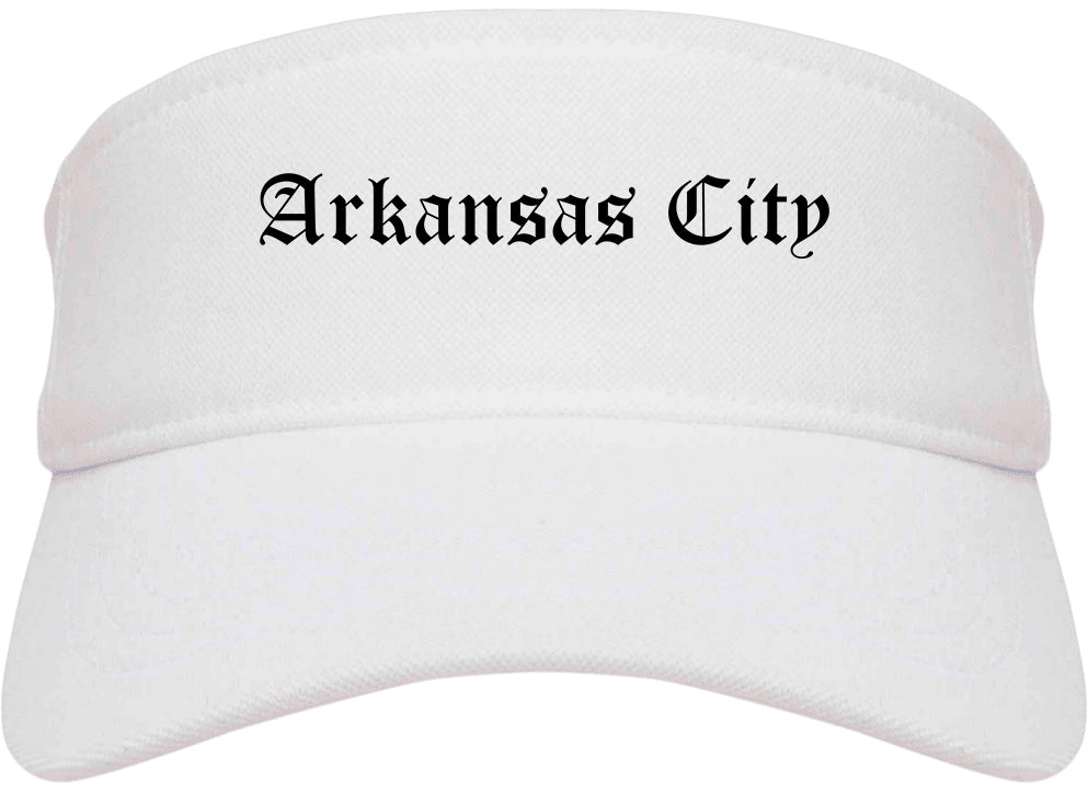 Arkansas City Kansas KS Old English Mens Visor Cap Hat White