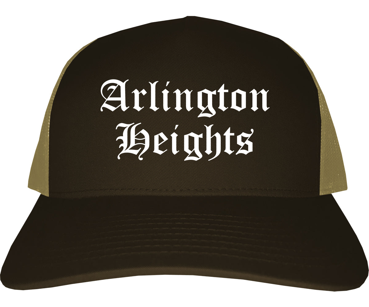 Arlington Heights Illinois IL Old English Mens Trucker Hat Cap Brown