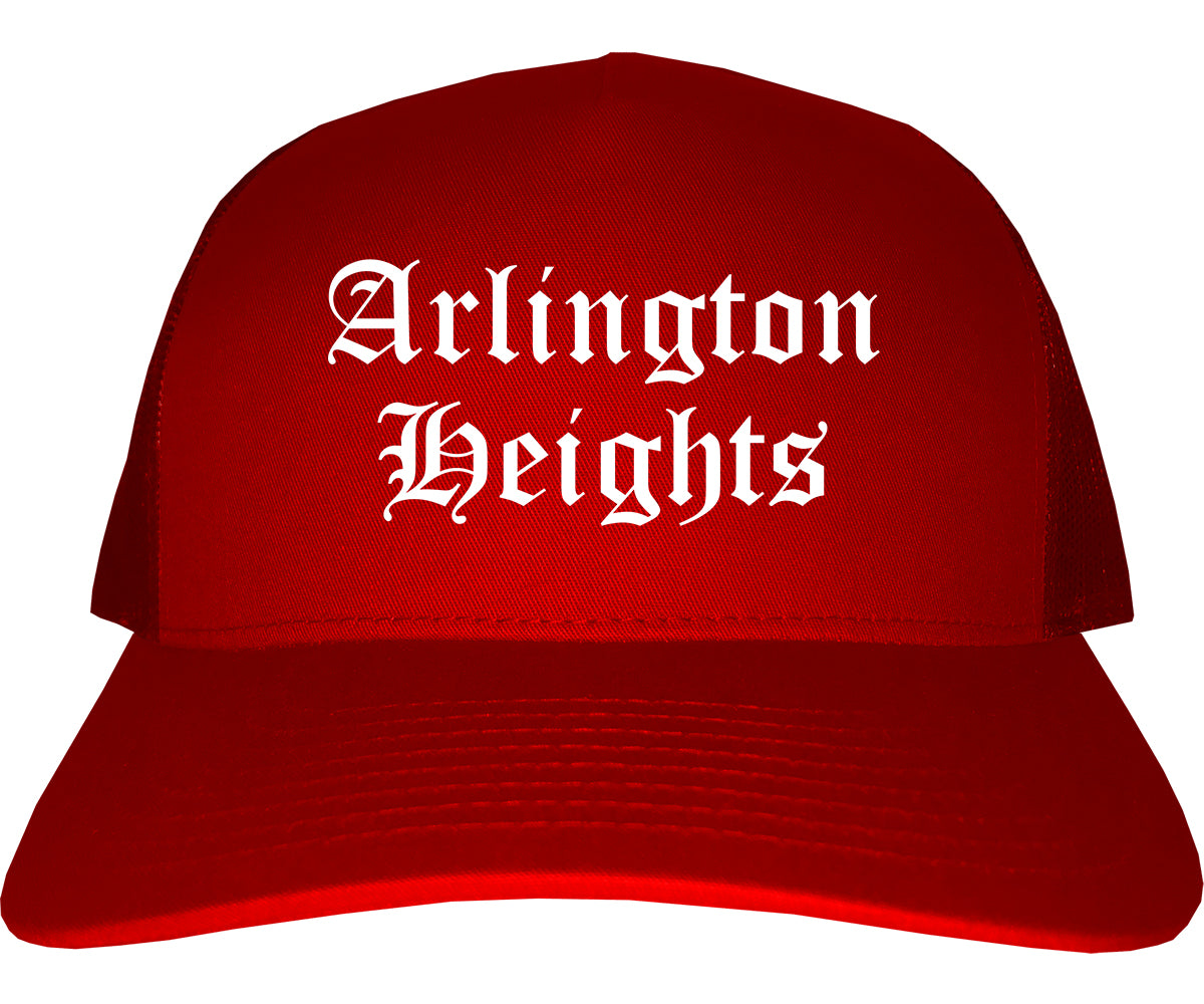 Arlington Heights Illinois IL Old English Mens Trucker Hat Cap Red