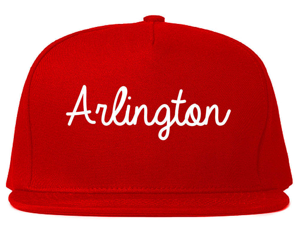 Arlington Washington WA Script Mens Snapback Hat Red