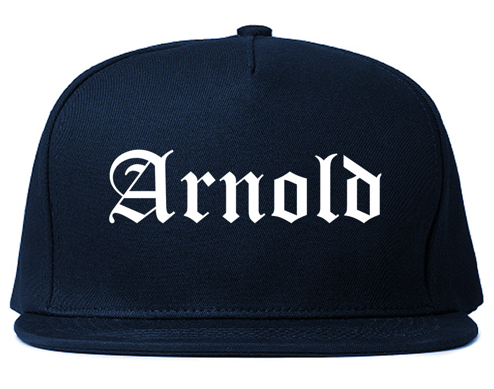 Arnold Missouri MO Old English Mens Snapback Hat Navy Blue