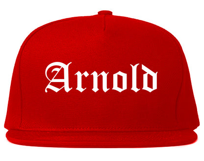 Arnold Missouri MO Old English Mens Snapback Hat Red