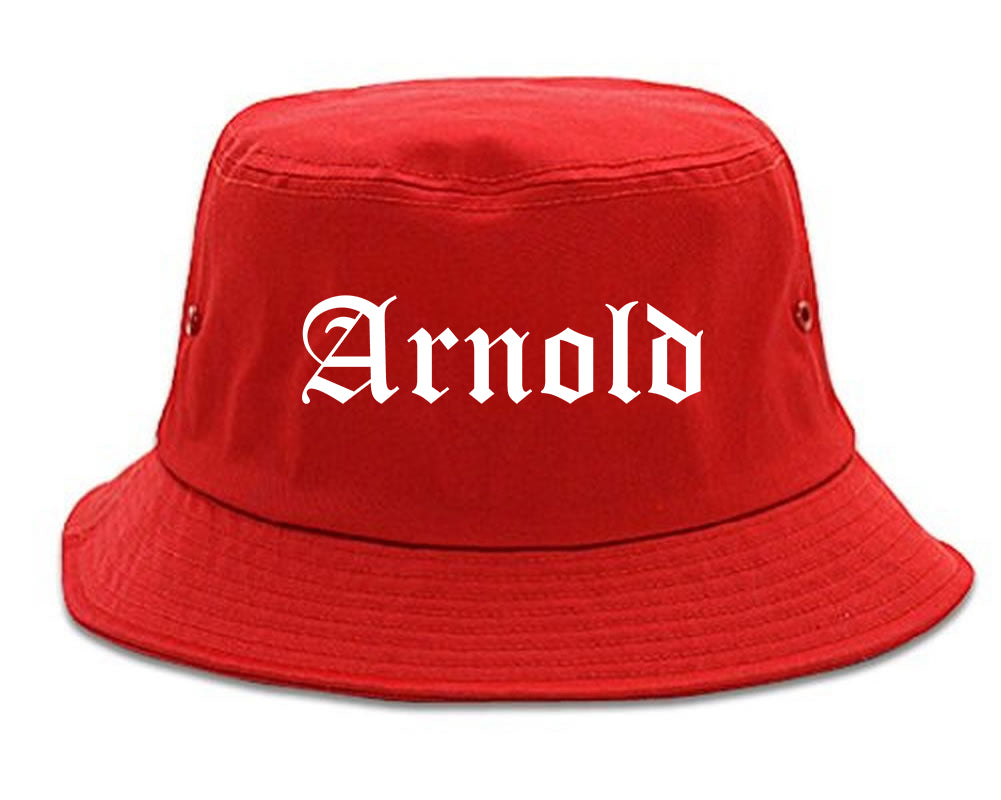 Arnold Missouri MO Old English Mens Bucket Hat Red
