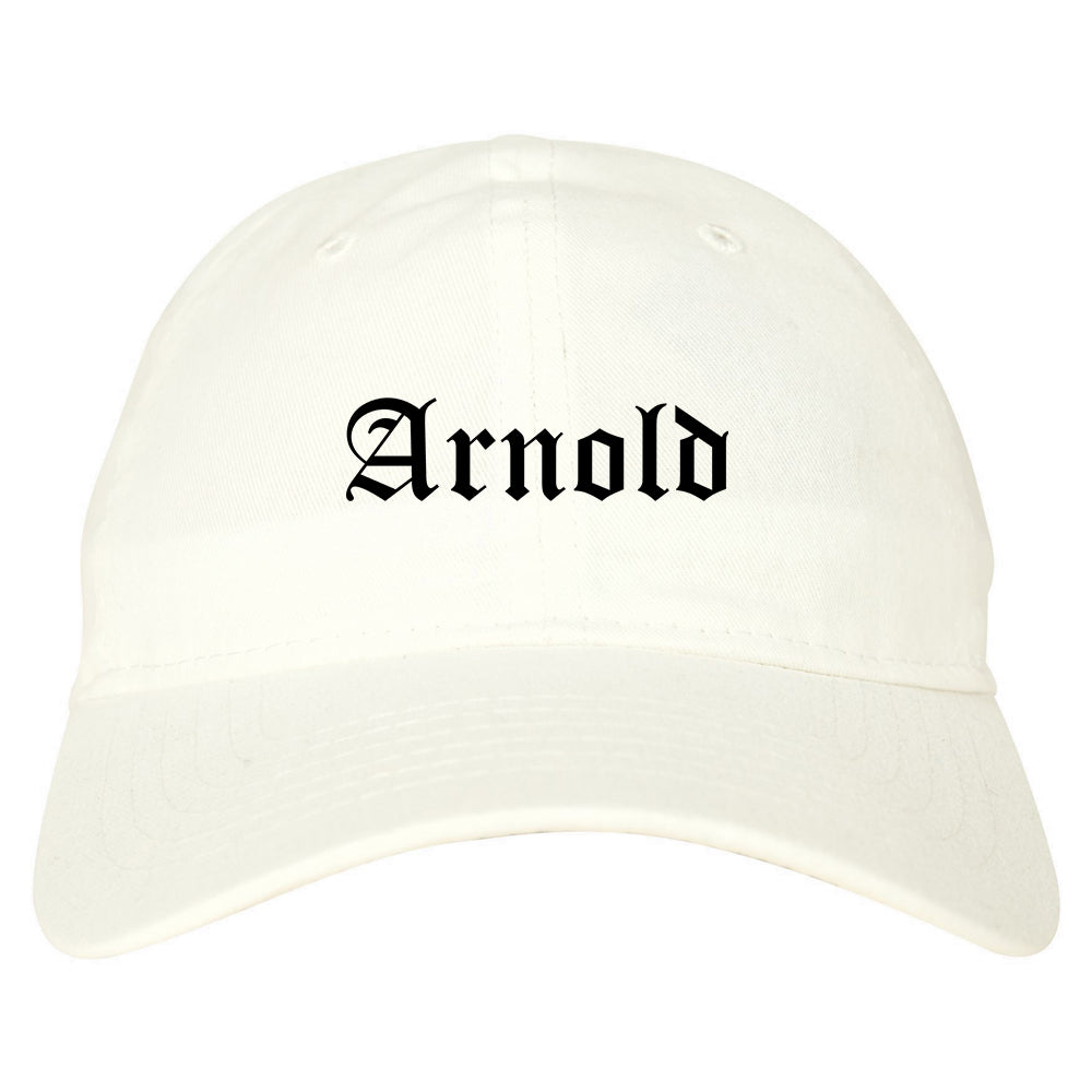 Arnold Missouri MO Old English Mens Dad Hat Baseball Cap White
