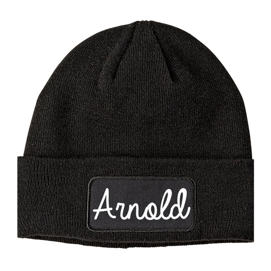 Arnold Missouri MO Script Mens Knit Beanie Hat Cap Black