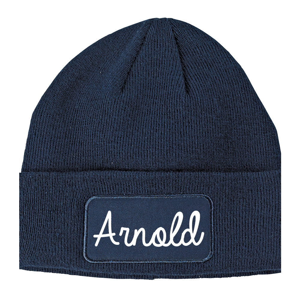 Arnold Missouri MO Script Mens Knit Beanie Hat Cap Navy Blue