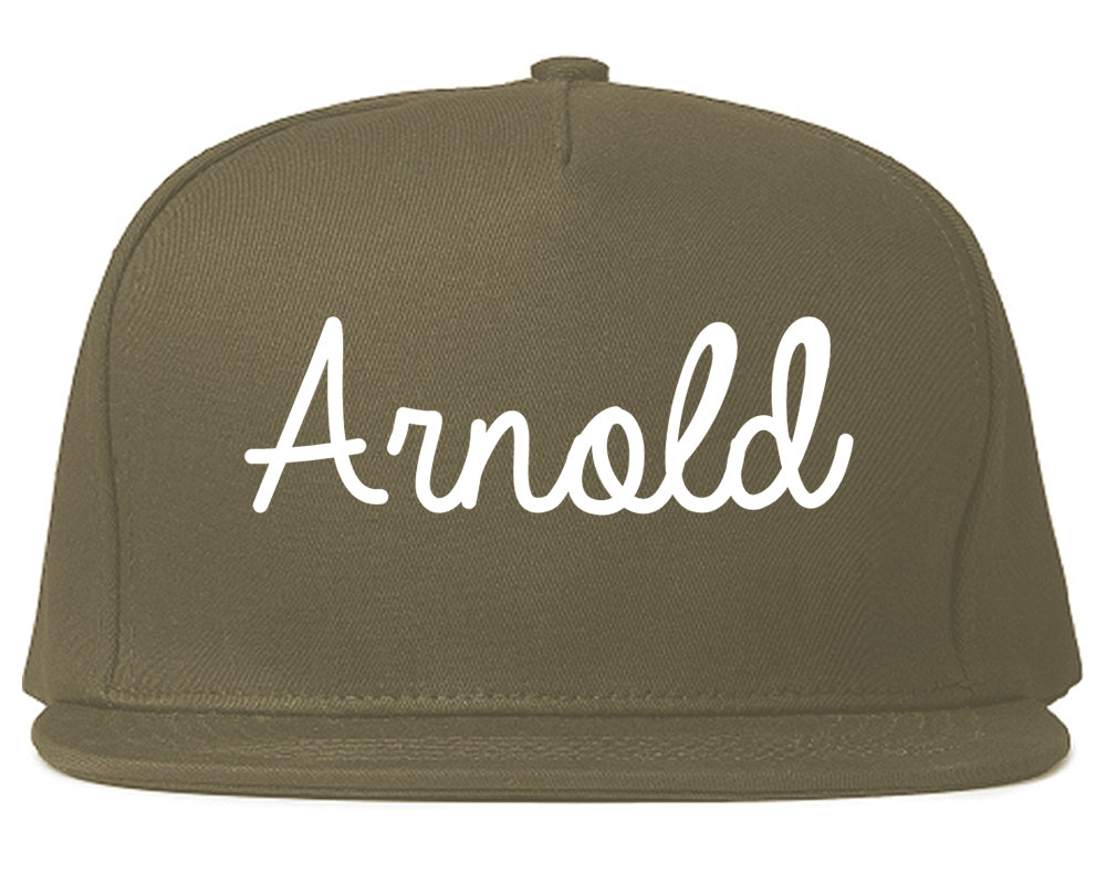 Arnold Missouri MO Script Mens Snapback Hat Grey