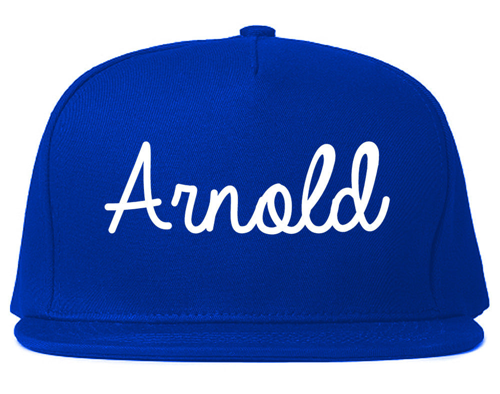 Arnold Missouri MO Script Mens Snapback Hat Royal Blue