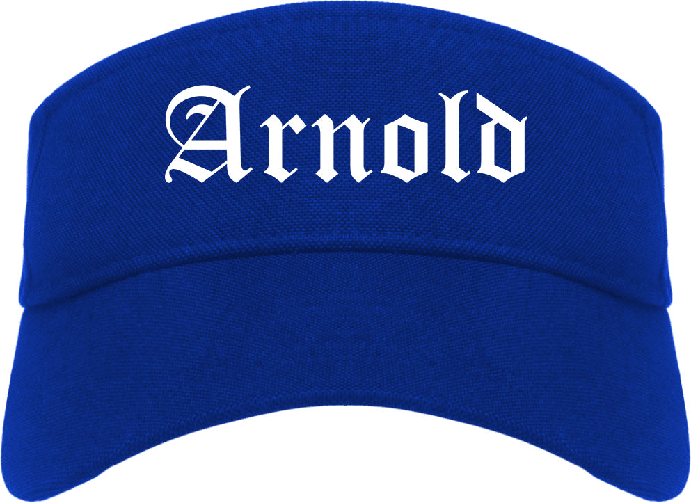 Arnold Missouri MO Old English Mens Visor Cap Hat Royal Blue
