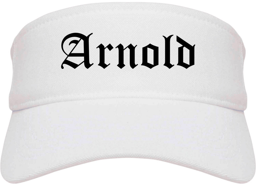 Arnold Missouri MO Old English Mens Visor Cap Hat White