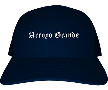 Arroyo Grande California CA Old English Mens Trucker Hat Cap Navy Blue
