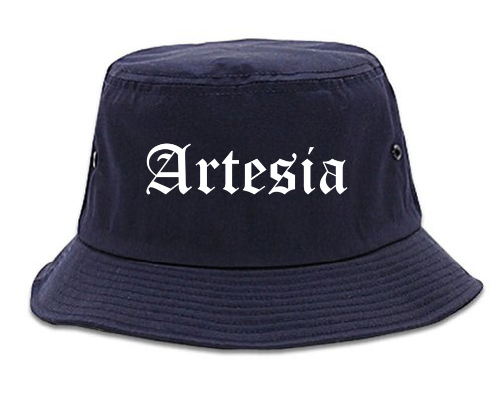 Artesia California CA Old English Mens Bucket Hat Navy Blue