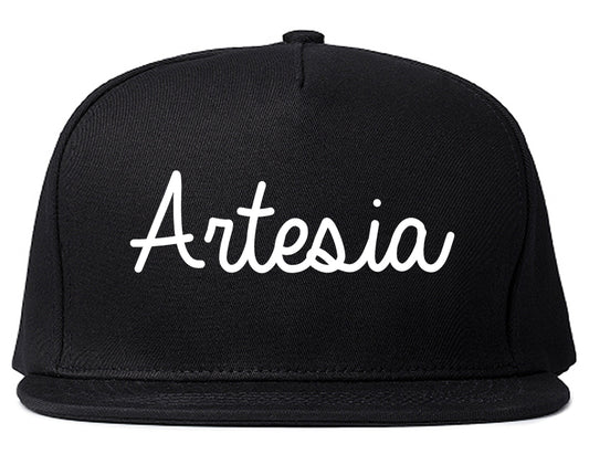 Artesia California CA Script Mens Snapback Hat Black
