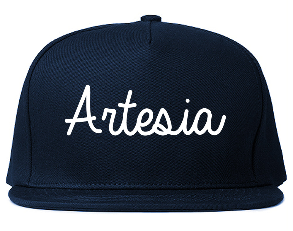 Artesia California CA Script Mens Snapback Hat Navy Blue