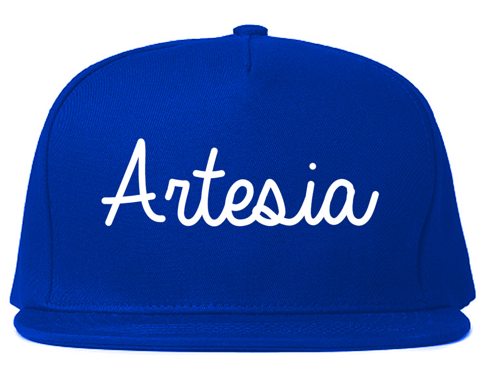 Artesia California CA Script Mens Snapback Hat Royal Blue