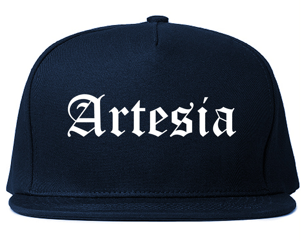 Artesia New Mexico NM Old English Mens Snapback Hat Navy Blue
