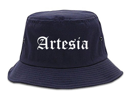 Artesia New Mexico NM Old English Mens Bucket Hat Navy Blue