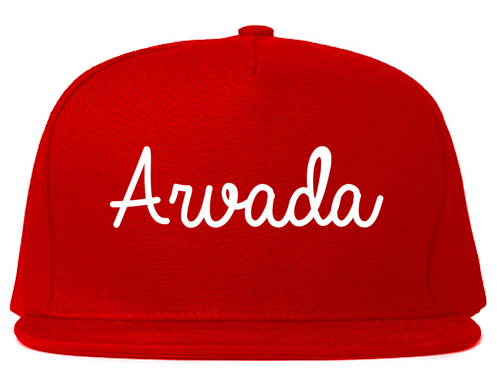 Arvada Colorado CO Script Mens Snapback Hat Red