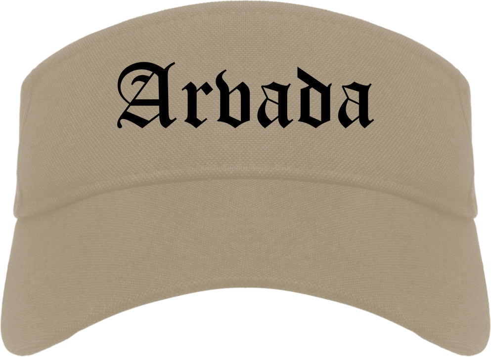 Arvada Colorado CO Old English Mens Visor Cap Hat Khaki