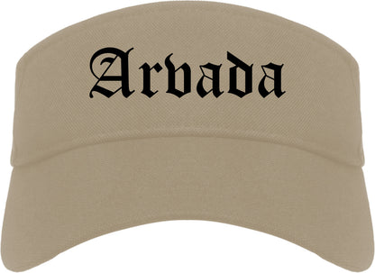 Arvada Colorado CO Old English Mens Visor Cap Hat Khaki