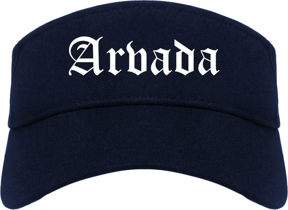 Arvada Colorado CO Old English Mens Visor Cap Hat Navy Blue