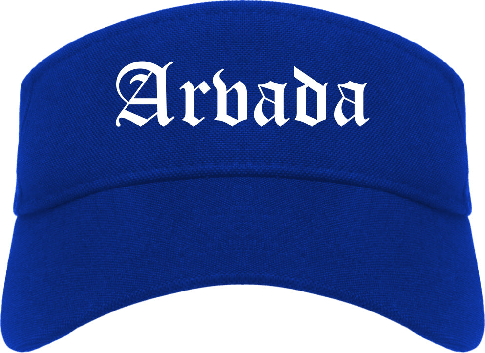 Arvada Colorado CO Old English Mens Visor Cap Hat Royal Blue
