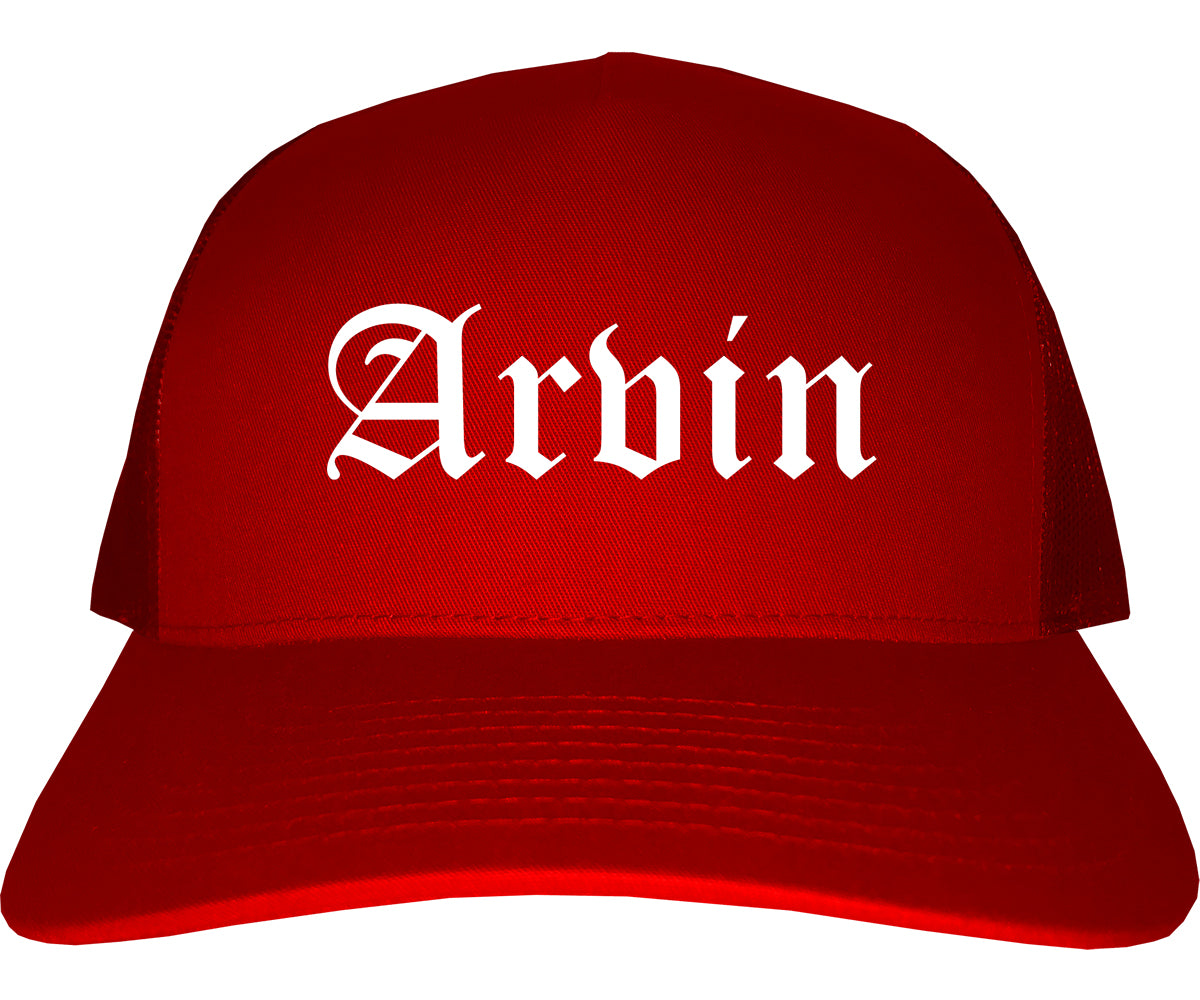 Arvin California CA Old English Mens Trucker Hat Cap Red