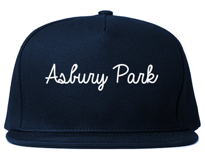 Asbury Park New Jersey NJ Script Mens Snapback Hat Navy Blue