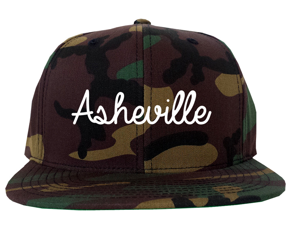 Asheville North Carolina NC Script Mens Snapback Hat Army Camo