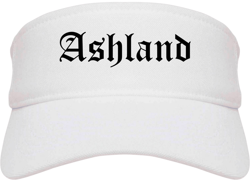 Ashland Ohio OH Old English Mens Visor Cap Hat White