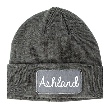 Ashland Oregon OR Script Mens Knit Beanie Hat Cap Grey