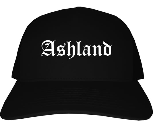 Ashland Wisconsin WI Old English Mens Trucker Hat Cap Black