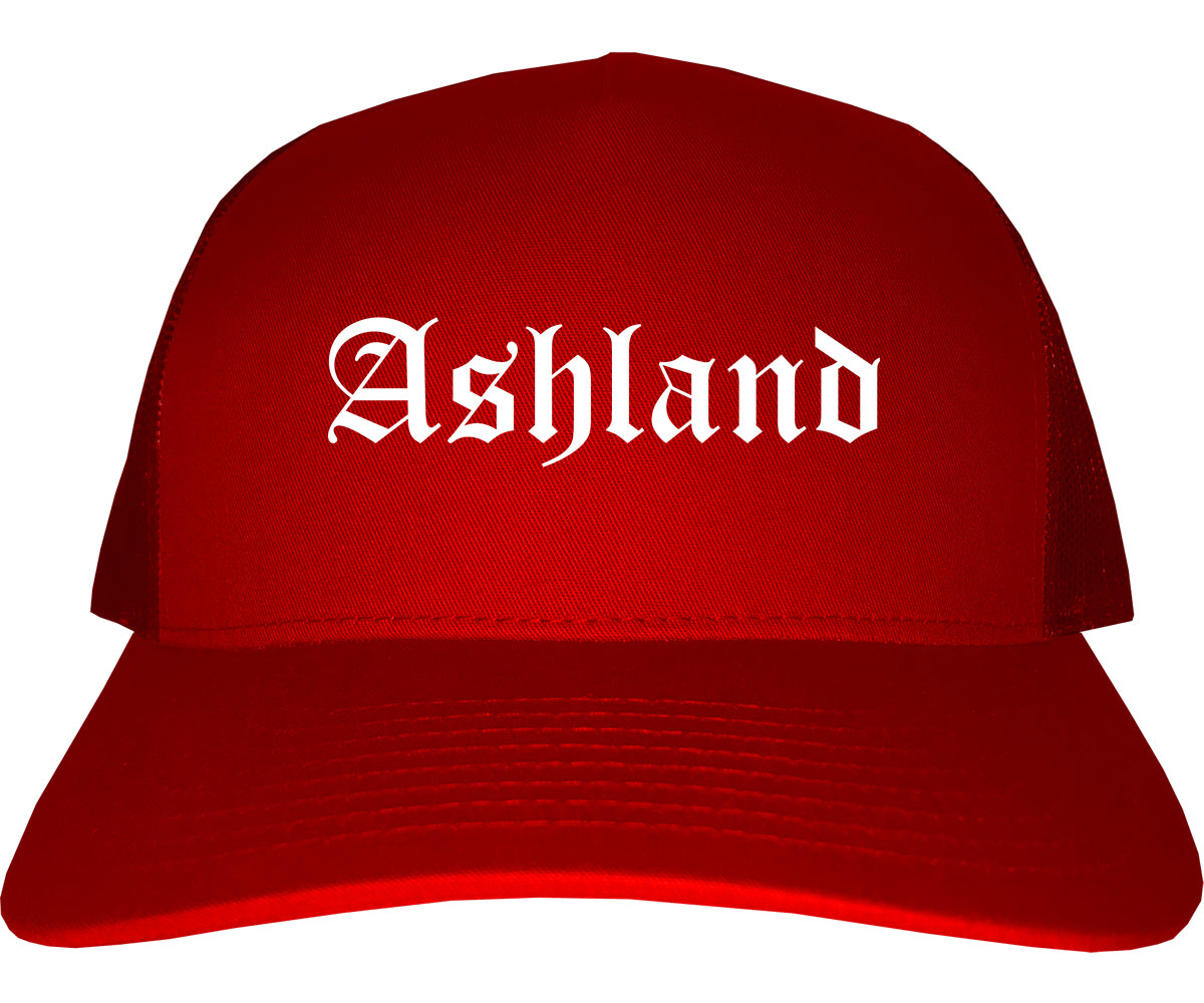 Ashland Wisconsin WI Old English Mens Trucker Hat Cap Red