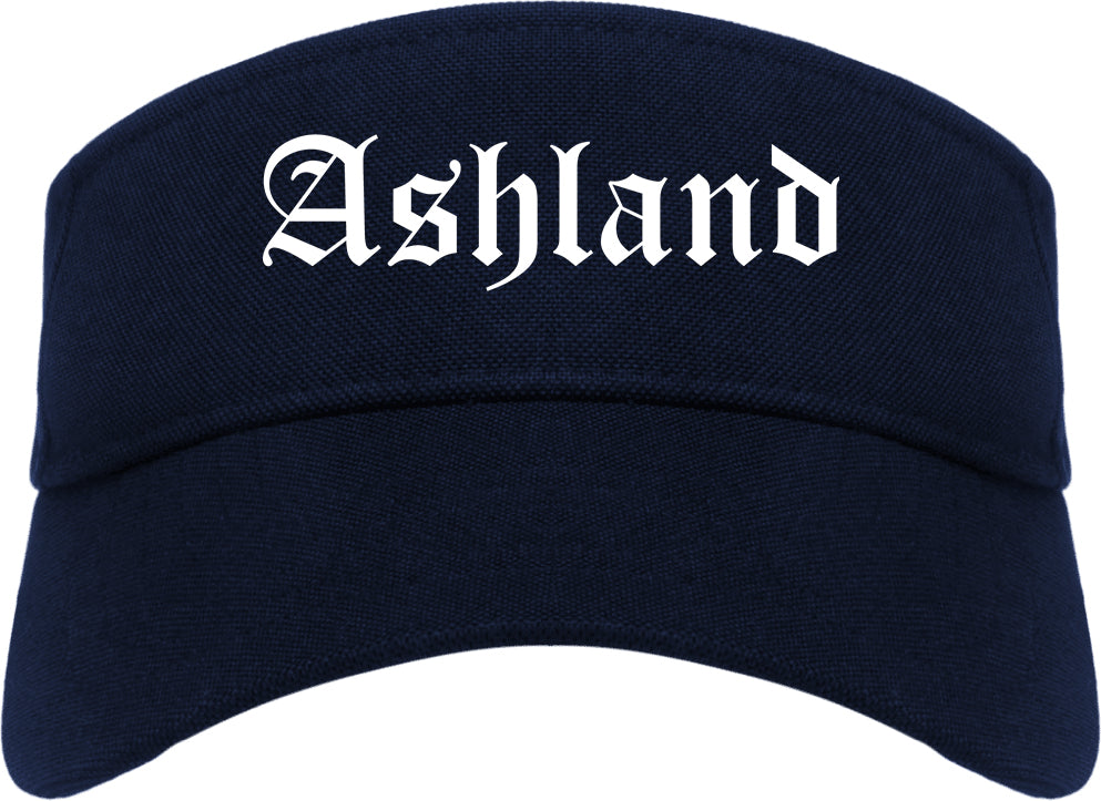 Ashland Wisconsin WI Old English Mens Visor Cap Hat Navy Blue