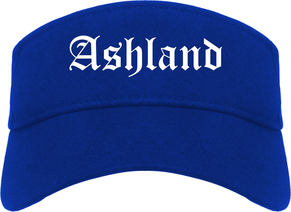 Ashland Wisconsin WI Old English Mens Visor Cap Hat Royal Blue