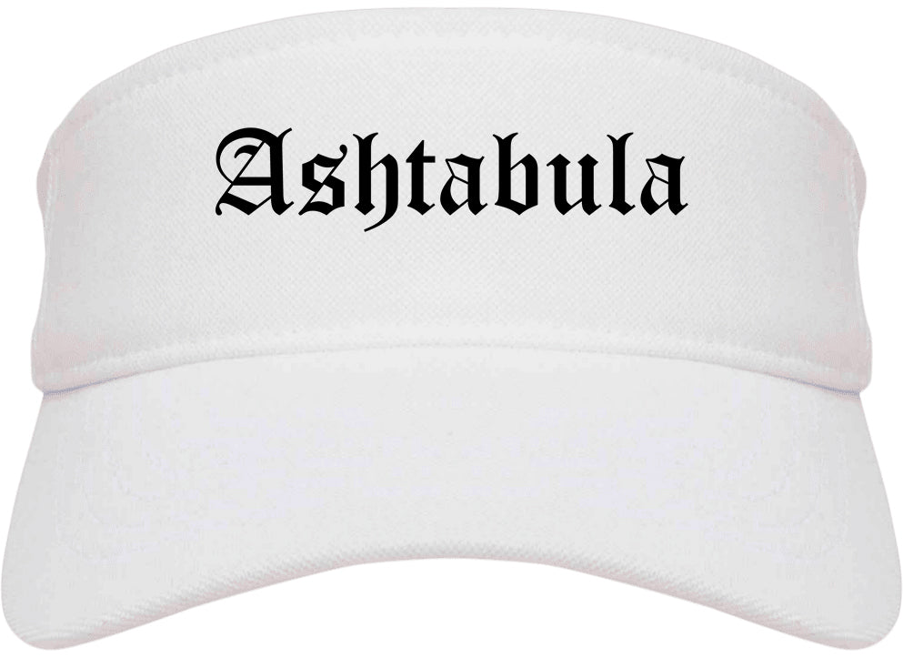 Ashtabula Ohio OH Old English Mens Visor Cap Hat White