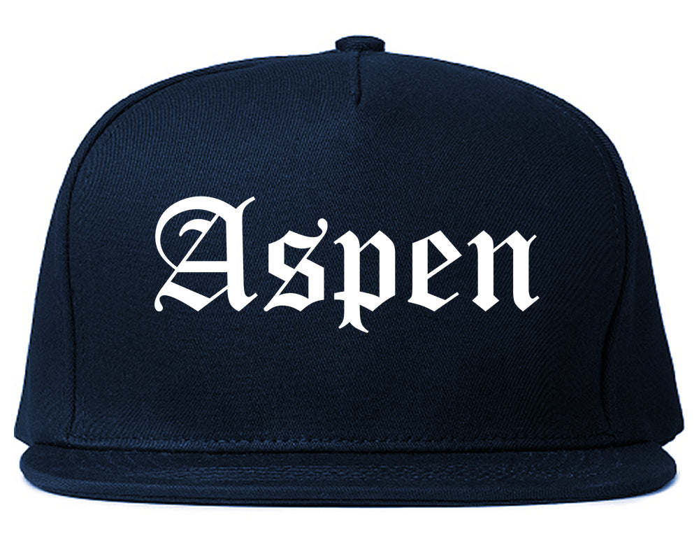 Aspen Colorado CO Old English Mens Snapback Hat Navy Blue