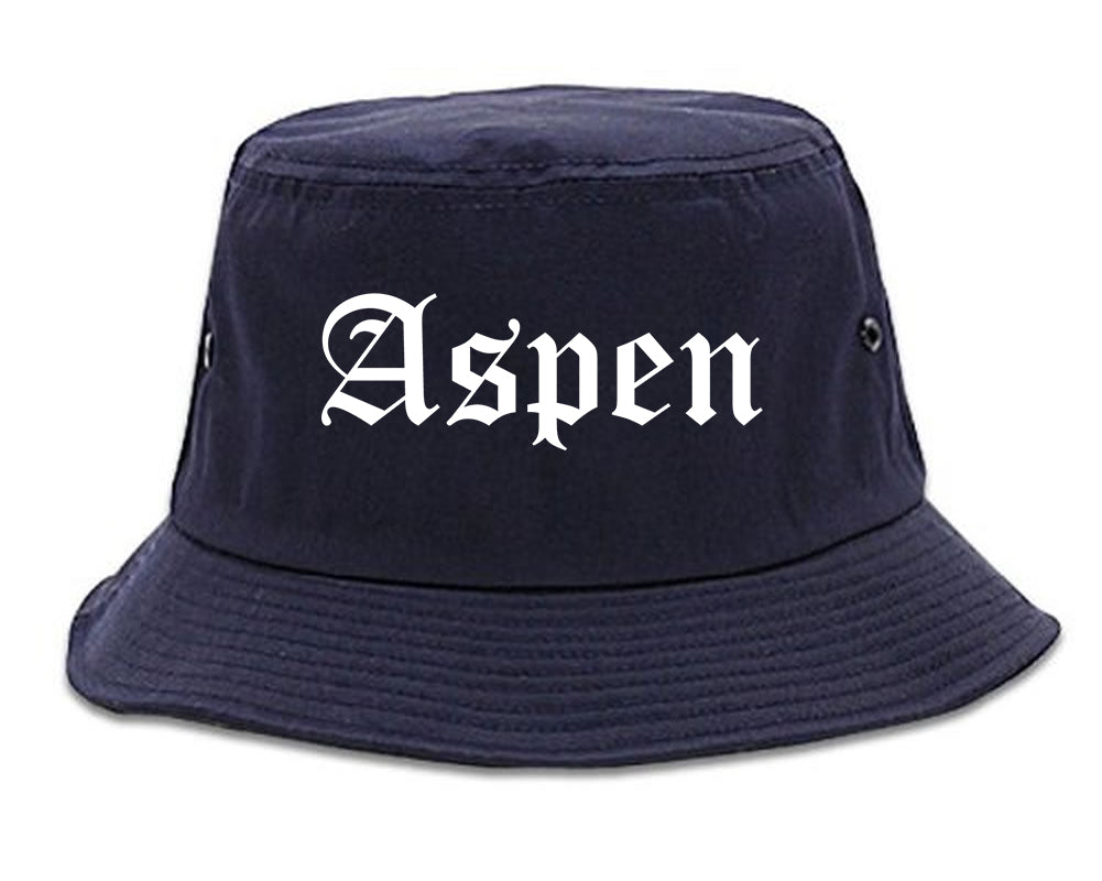 Aspen Colorado CO Old English Mens Bucket Hat Navy Blue