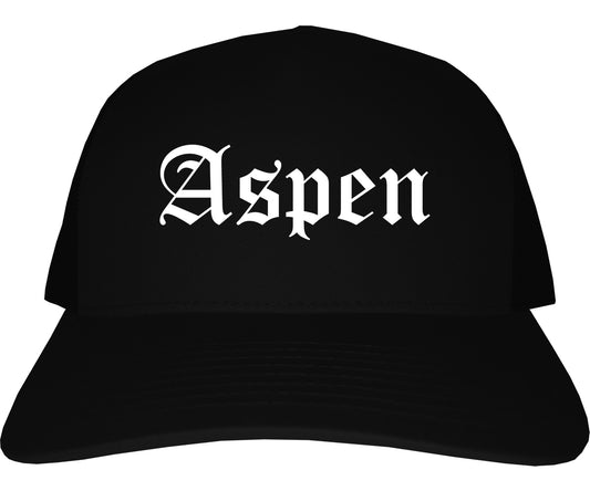 Aspen Colorado CO Old English Mens Trucker Hat Cap Black