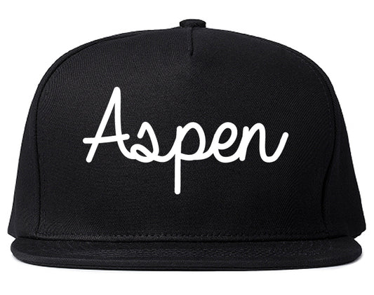 Aspen Colorado CO Script Mens Snapback Hat Black