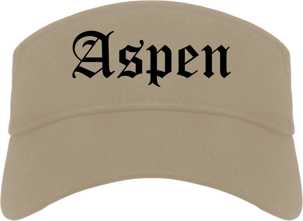 Aspen Colorado CO Old English Mens Visor Cap Hat Khaki