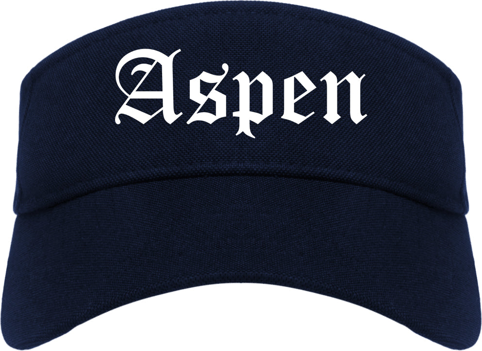 Aspen Colorado CO Old English Mens Visor Cap Hat Navy Blue