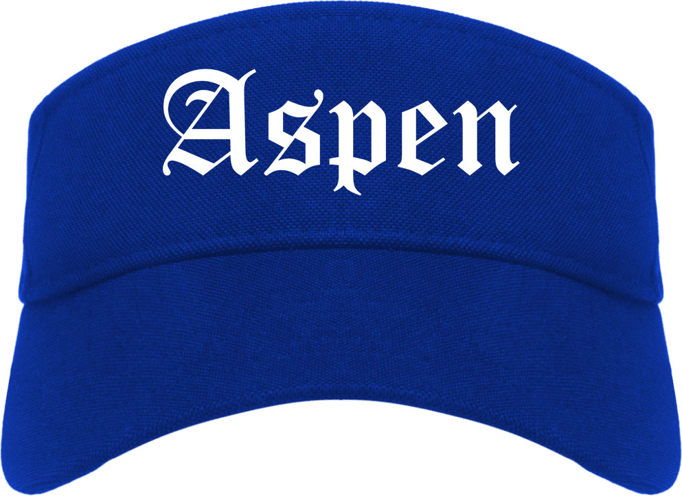 Aspen Colorado CO Old English Mens Visor Cap Hat Royal Blue