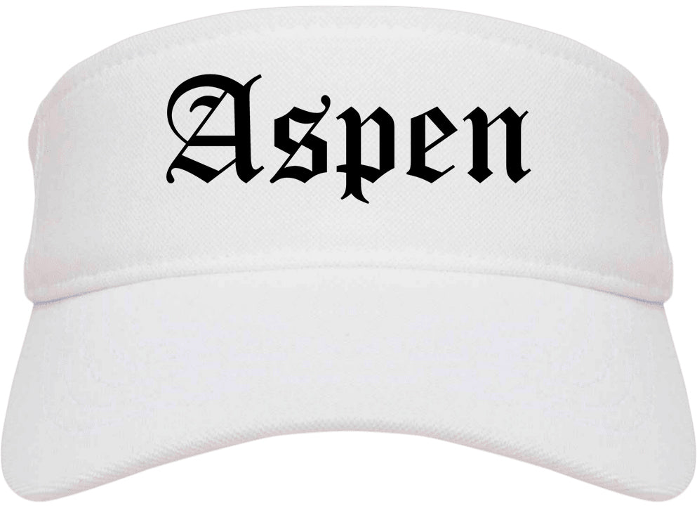 Aspen Colorado CO Old English Mens Visor Cap Hat White