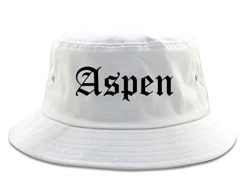 Aspen Colorado CO Old English Mens Bucket Hat White