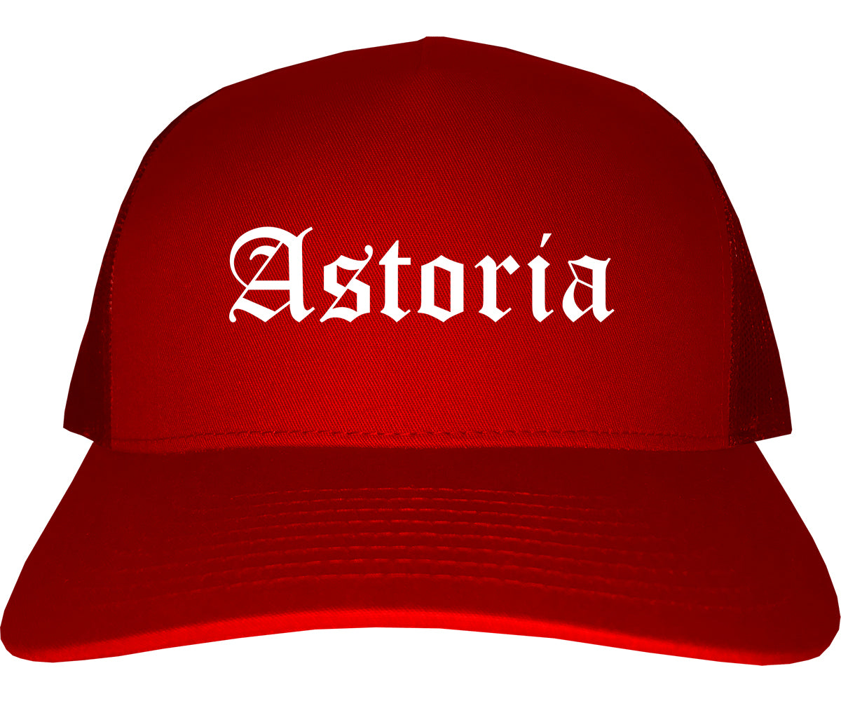 Astoria Oregon OR Old English Mens Trucker Hat Cap Red