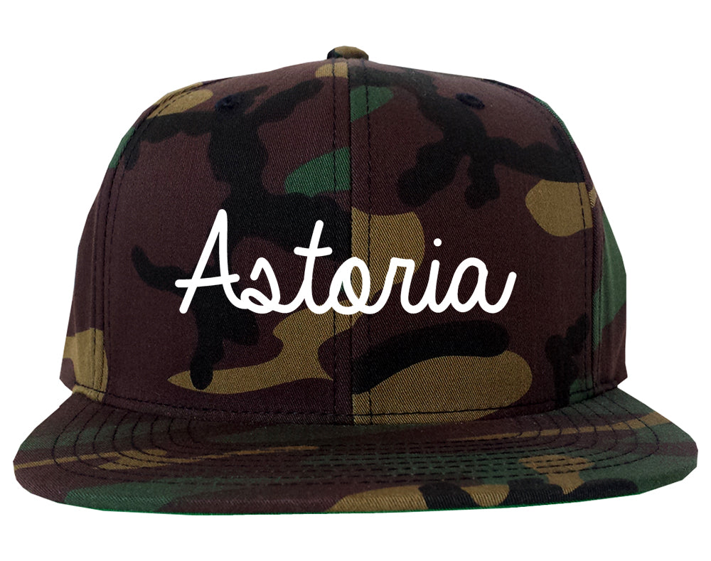 Astoria Oregon OR Script Mens Snapback Hat Army Camo