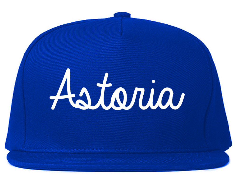 Astoria Oregon OR Script Mens Snapback Hat Royal Blue